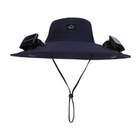 Breathable Solar Powered Fan Hat 360° Sun Protection Wide Brim Hat with Twin Fans Adjustable Fit Outdoor Headwear Windproof Chin Strap for Men, Gardening
