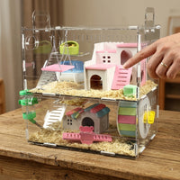 Large Hamster Cage with Built-in Tubes, Double Layer Hamster Cage in Acrylic, Spacious Habitat for Syrian and Dwarf Hamster, Transparent Viewing