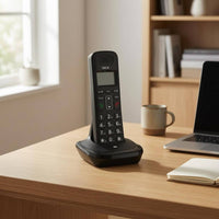 Numeric Keypad DECT Phone Compact Handset and Base Small Display Desktop Cordless Phone Black