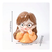 Cute Girl Piggy Bank Adorable Cartoon Piggy Bank Sculpted Ornament Practical for Bedroom