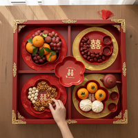 Red Wedding Candy and Dried Fruit Tray for Living Room Coffee Table, New Home Celebration Fruit Plate