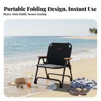 No Assembly Required Folding Camping Chair Long-Lasting Steel Frame Portable Outdoor Chair Heavy Duty Wooden Armrests for Campers, Picnickers, Beachgoers