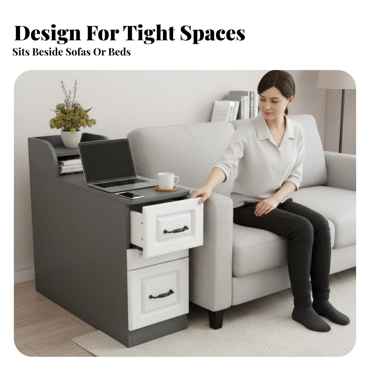 Nordic aesthetic Narrow Storage Cabinet Space-Saving Side Table multipurpose Household Furniture Rounded Corners for Apartment Dwellers, Homeowners, Students, Living Room, Small Spaces, Entryway, Home Office