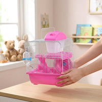 Large Hamster Cage and Villa, Two Level Rectangular Hamster House with Deep Base and Iron Wire Mesh, Habitat for Small Little Friends