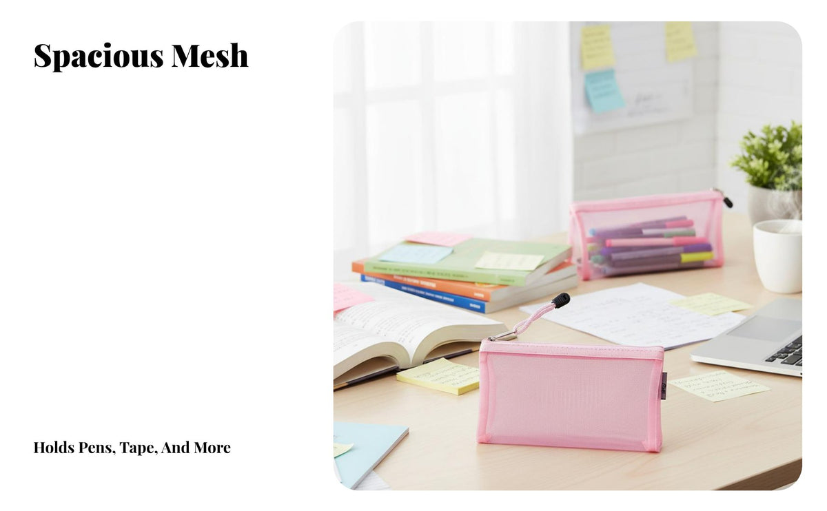 See-Through Exam Pencil Case Portable Transparent Pencil Case Minimalist Design Transparent Stationery Bag for Students, School, Office, Travel