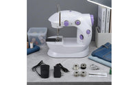 Compact Desktop Sewing Machine Foot Pedal Electric Sewing Machine White and Lavender Adjustable Dials
