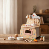 Wooden Play Kitchen with Accessories Kids Tabletop Toy Cooker Young Child Wooden Play Kitchen Set for Playroom
