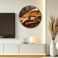 Silent Wall Clock Modern Clock with Wood-Grain Look Sculptural for Living Room, Office