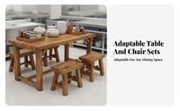 Wooden Restaurant Table and Bench Set Carbonized Finish Table, Chairs, and Bench Combo sturdy Wood Construction Canteen Furniture for Barbecue Joints