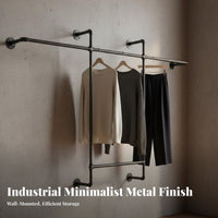 DIY Industrial Pipe Clothing Rack Easy to Assemble Wall Mounted Clothes Rack Space Saving Heavy Duty Garment Bar Multi-Purpose for Boutique Owners, Homeowners, Retailers, Bedroom, Laundry Room, Entryway, Retail Shop