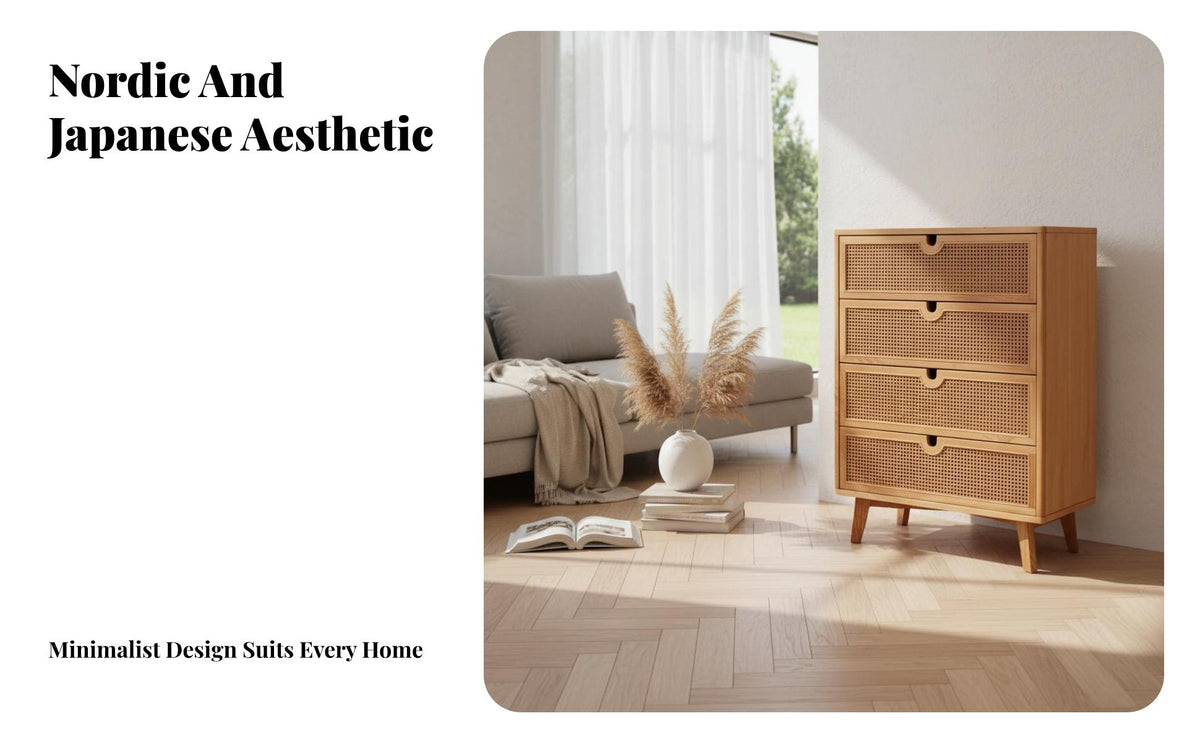 Japanese design 3-Drawer Rattan chest of drawers Minimalist Aesthetic Chest of Drawers sturdy Construction Storage Cabinet for Interior Design aficionados, Apartment Dwellers, Homeowners, Entryway, Bedroom, Living Room, Hallway