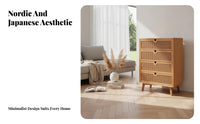 Japanese design 3-Drawer Rattan chest of drawers Minimalist Aesthetic Chest of Drawers sturdy Construction Storage Cabinet for Interior Design aficionados, Apartment Dwellers, Homeowners, Entryway, Bedroom, Living Room, Hallway