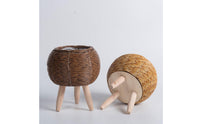 Plastic Liner Rattan Planter with Legs Tapered Woven Planter Basket Decorative Rattan Flower Pot Boho Style