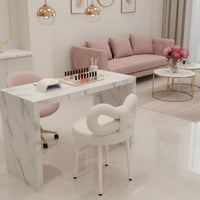 Cream Design Bow Back Makeup Chair Light Luxury Design Cute Bowknot Chair Soft Upholstery Bedroom Furniture for Girls