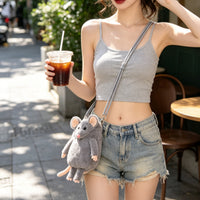 Fuzzy Crossbody Bag Lightweight Mouse Purse Fuzzy Purse Skin-Friendly Stuffed Animal Bag with Strap Compact for Girls
