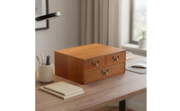 Hardwood Wood Desktop Organizer Space-Saving 3-Drawer Storage Box 3-Drawer Wooden Organizer Retro Design Vintage Desktop Storage