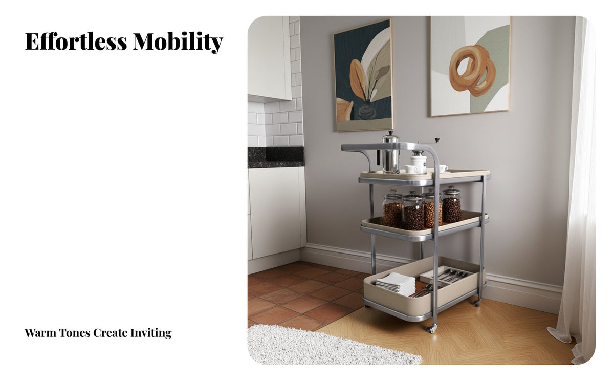 Versatile Use Saddle Leather Storage Trolley Space Saving Wheeled End Table Long-Lasting Construction Bedside Nightstand with Wheels Carbon Steel Frame for Apartment Dwellers, Office Workers, Living Room, Bedroom, Small Areas, Bathroom