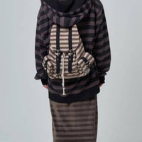 Striped Backpack Large Capacity Canvas Stripe Backpack Functional Design Vintage Design Daypack for Women, Students, Casual Outings, University
