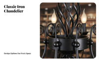Simple Design Wrought Iron Chandelier Easy Installation Candle Design Chandelier Adjustable Height American Design Hanging Light Lamp Resistant for Business Owners, Homeowners, Interior Designers, Dining Room, Restaurant, Bedroom, Coffee Shop