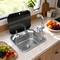 Portable Sink, Car Camping RV Sink, With Lid and Faucet, Stainless Steel, 415x365x150mm