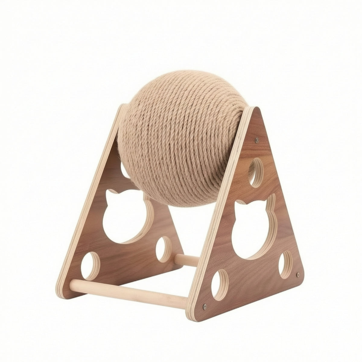 Rope-Wrapped Cat Scratching Ball Triangular Scratcher with Wooden Frame Sturdy Cat Scratcher Toy Interactive for Cats, Kittens, Living Room, Apartment