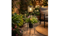 Solar Tripod Planter Lamp 2 in 1 Design Black Mesh Planter Lamp Decorative Tripod Outdoor Lamp for Patio, Porch