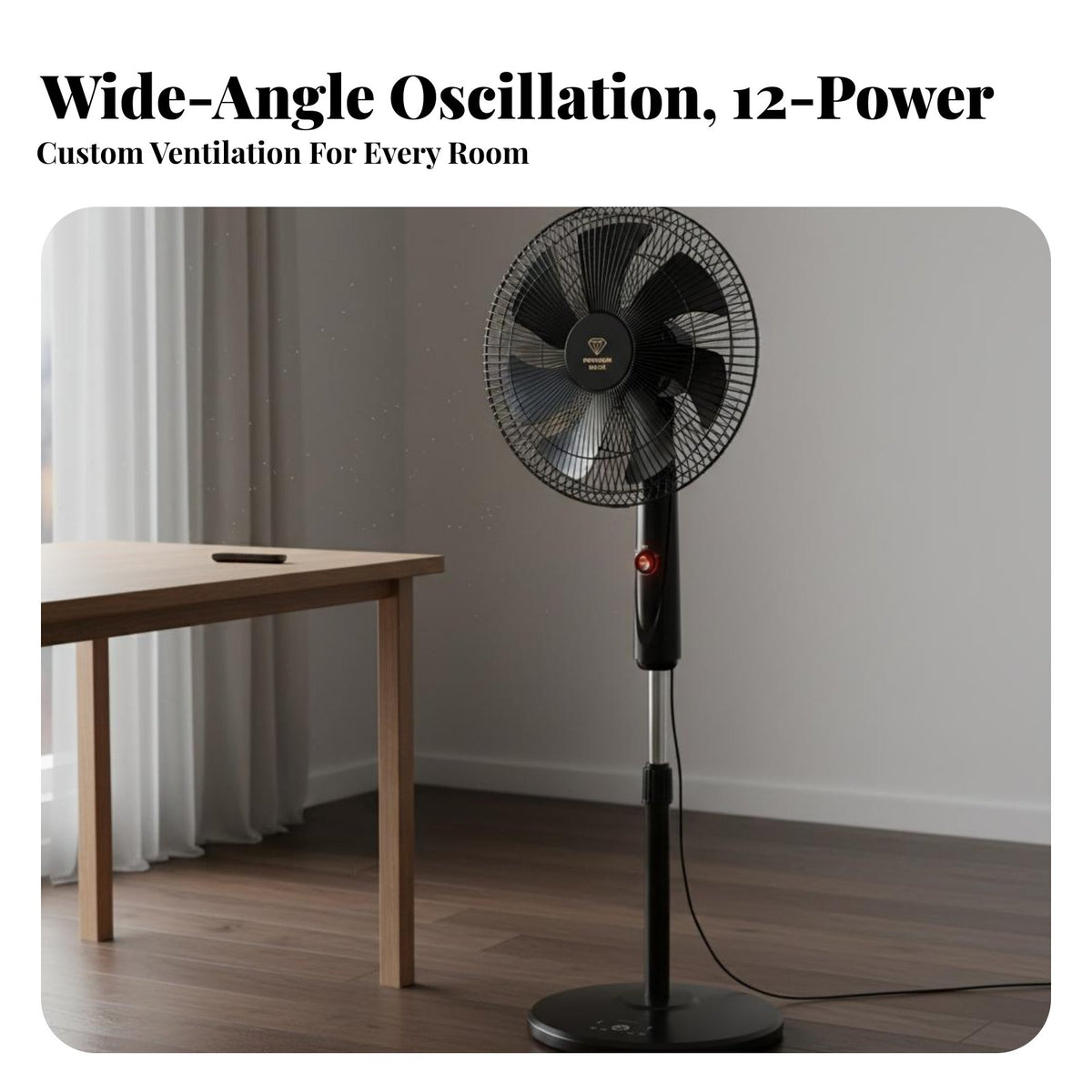 Energy Efficient Standing Floor Fan Wide Oscillation Wireless Control Stand Fan Quiet Operation Home Appliance Auto-Shut-off Timer for Students, Dorm Room, Office, Bedroom