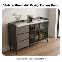 Modern Minimalist Design Sintered Stone Top Console Solid Wood Sideboard Buffet Cabinet Versatile Functionality Dining Room Sideboard Scratch Resistant for Homeowners, Families, Renters