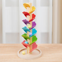 Wooden Tree Ball Toy Leaf-Shaped Ball Drop Toy Marble Tree Set Freestanding Children's Plaything Colorful
