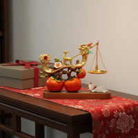 Deer Balance Ornament Gift Box Persimmon Luck Statue Gold Finish Chinese Desk Decor for Newlyweds, Housewarming