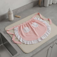 Pink Ruffled Half Apron Cute Design Maid Style Apron With Pockets Kitchen Linen for Cooking