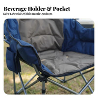 Foldable Design Portable Armchair with beverage Holder sturdy Frame Folding Chair Includes Carrying Bag Camp Seat Insulated chiller Pouch for Beach&travelers, Spectators, Camping, Fishing, Beach, outdoor dining