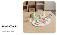 Imaginative Role Play Afternoon Tea Playset Solid Wood Wooden Tea Party Set Educational Wooden Cake Toy Set Realistic Design for Preschoolers, Toddlers, Kindergarten, Playhouse, Playroom