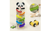 Natural Wood Wooden Car Ramp with Cars Child-Safe Wooden Car Ramp Racer Child-Centered Sliding Track Toy Educational for Toddlers, Preschoolers, Kids, Playroom, Daycare, Classroom