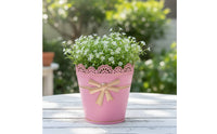 Tapered Metal Planter Pot Cottagecore Planter with Lace Rim Outdoor Pot with Bow Ornament Long-Lasting for Balcony, Patio, Garden