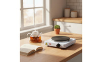 Adjustable Temperature Portable Electric Hot Plate All Cookware Compatible Single Burner Hot Plate Easy Clean Single Burner Electric Cooktop Heats Up Quickly & Evenly for Travelers, Students, Laboratory, Travel, Camping, Dorm Room