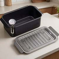 Rectangular Frying Pot Even Heating Deep Fryer Pot with Thermometer Cookware for Home Cooks, Apartment Cooking