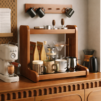 2 Tier Bamboo Shelf, Kitchen Shelf Organiser for Countertop, 40cm Warm Brown Desktop Storage Rack, Timeless Spice Tea Coffee Station