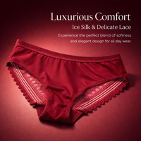 Women's Knickers Plus Size Lace Trim Panties with Ice Silk Material, Low Rise Seamless Ladies Underwear for Everyday Comfort