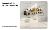 Drillno-Cost Installation Wall-Mounted Seasoning Rack Multi-Functional Seasoning Rack Multifunctional Kitchen Organizer With Towel Bar for Families, Homeowners, Home Cooks, over Countertop, Pantry, Bathroom, Cabinet