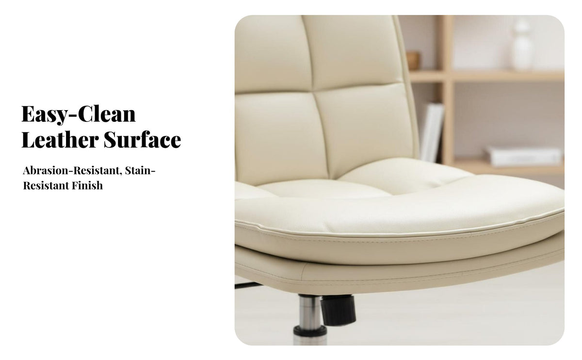 Height Adjustable Armless Rolling Chair with Ribbed Back 360-Degree Swivel Upholstered Armless Rolling Chair High-Density Cushion Vanity Stool Internationally Certified Gas Lift for Home Office Workers, Students, Adults, Study Room, Bedroom
