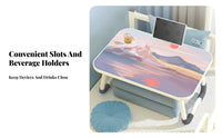 adaptable Foldable Laptop Table with openings Artistic Print Surface Foldable Laptop Table with Tablet opening No Installation Required Lap Desk Rounded Edges for Students, work-from-anywhere Workers, Dorm Room, Bedroom, Bay casement, Home Office