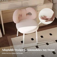 Ribbonknot spinerest Upholstered Makeup Chair Cream aesthetic Ribbon spine Stool Gold-Finished Legs Vanity Seat Elegant Design for Girls, Women, Teens, Bedroom, dressing area, Walk-in Closet