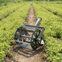Wheeled Weeder Hand-Push Weeder with Serrated Tines Manual Weeding Rake with for Homeowners