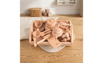 Toy Kitchen Set with Tray Wood Wooden Cooking Toy Set Realistic for Young Children, Preschool