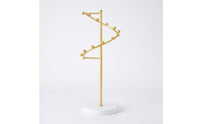 Gold-Toned Jewelry Stand with Spiral Branch Decorative Necklace Holder with Round Base Metal Necklace Holder Countertop for Vanity, Dresser, Bedside Table
