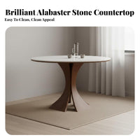Sintered Stone Top Fluted Pedestal Dining Table Space-Saving Household Furnishing Easy to Clean Home Furniture abrasion Resistant for Apartment Dwellers, Homeowners, Families, Small Living Spaces, Kitchen, morning meal corner