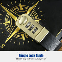 Code Lock Notebook, PU Leather, Vintage Literary Design, 2025 Edition, Suitable for Men, Women, Students