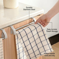Bedroom & Kitchen Towel Rail, Stainless Steel Over the Door Bar for Students, No-Drill Hanger for Cabinet Storage, Drying Rack