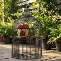 Toadstool-Style Birdhouse Domed Top Rattan Birdhouse Natural Finish